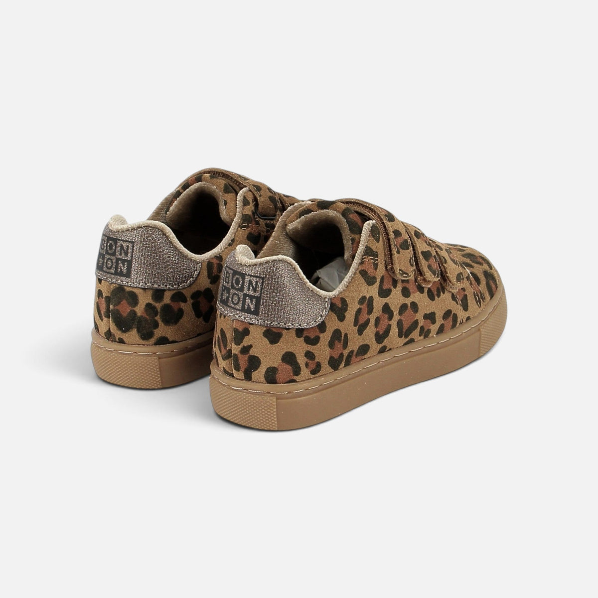 Baskets Shoo Pom à motif léopard avec fermeture à scratch et détail scintillant au talon