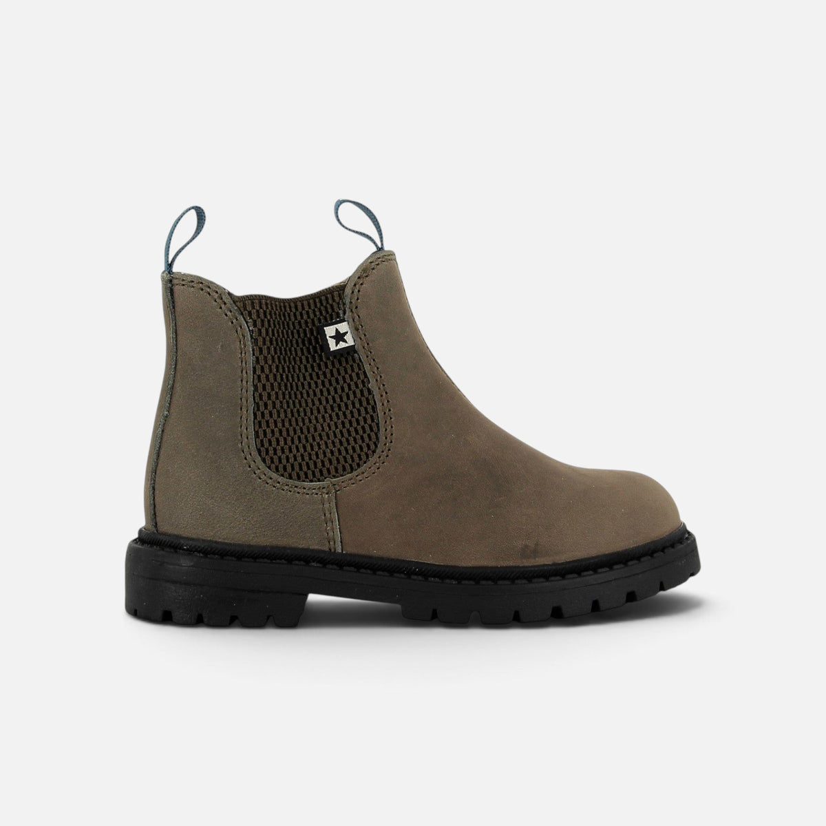 Bottines Chelsea Shoo Pom en cuir taupe avec empiècements élastiques texturés et semelle crantée noire