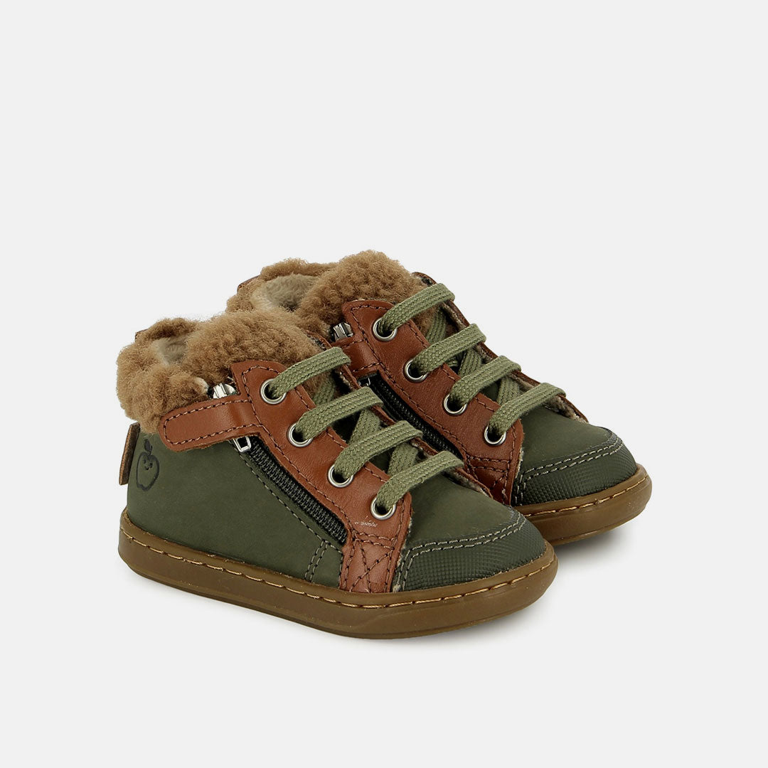 BOUBA ZIP WOOL - NUBUCK - KAKI-DK CAMEL - BASKETS