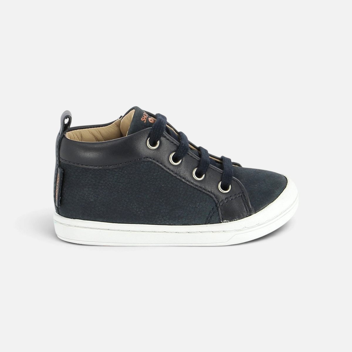 Chaussure premiers-pas Shoo Pom Kikko Base en cuir bleu marine avec lacets et semelle en caoutchouc souple