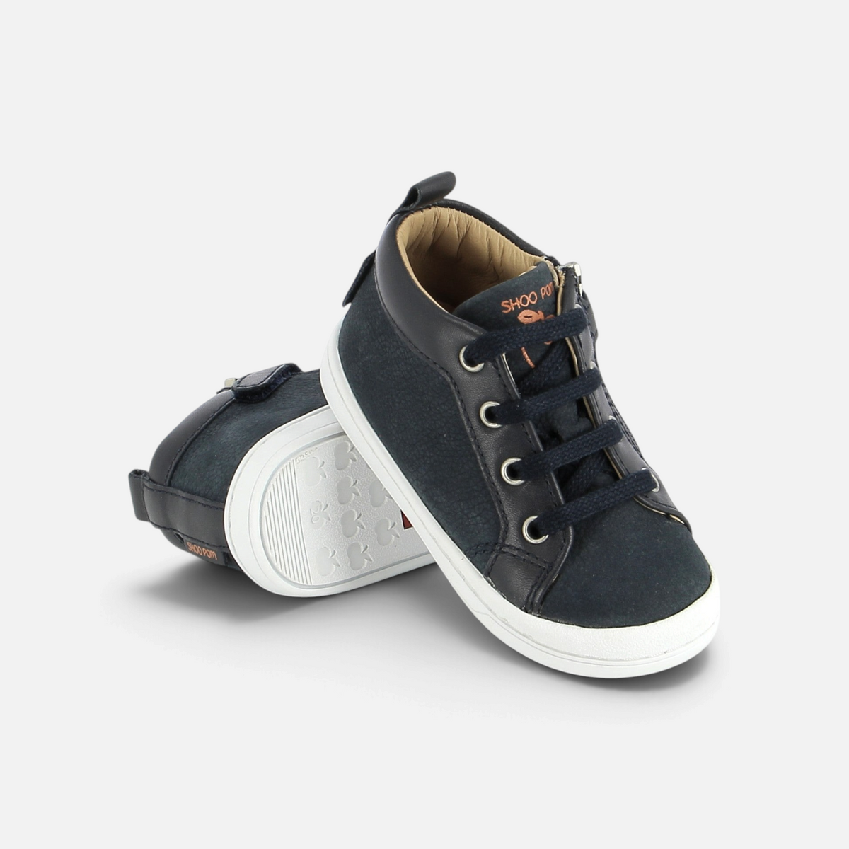 Chaussures premiers-pas Shoo Pom Kikko Base en cuir bleu marine avec lacets et semelle en caoutchouc souple