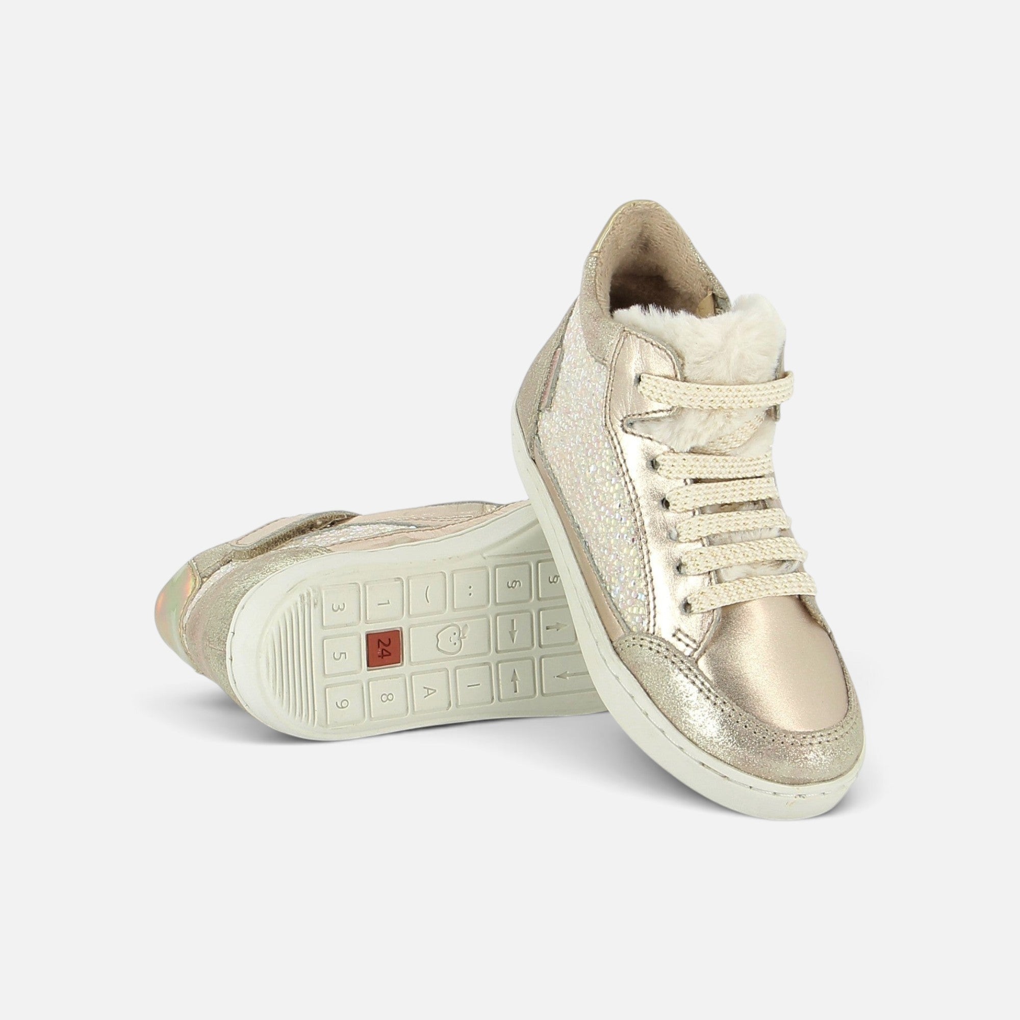 Baskets montantes Shoo Pom en cuir platine et paillettes avec doublure fourrée et zip latéral pour fille
