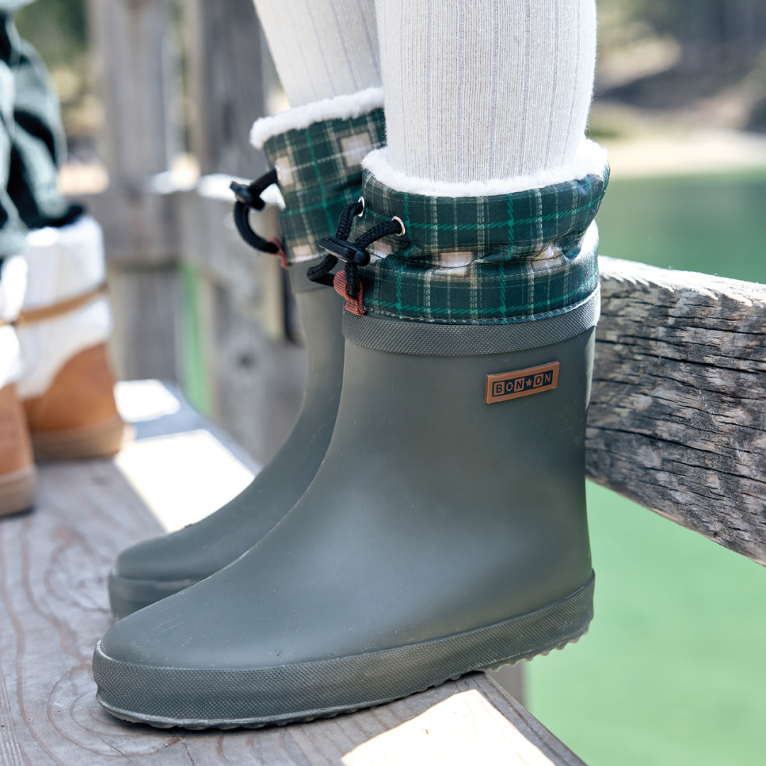 PLOC FUR - CAOUTCHOUC-NYLO - KAKI-TARTAN - BOTTES DE PLUIE