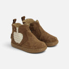 Bottines premiers-pas Shoo Pom Bouba Apple en velours marron avec motif pomme brillant et zip latéral pratique