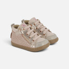 Baskets montantes Shoo Pom pour enfant en cuir sable et détails métallisés dorés avec fermeture éclair latérale