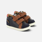 Chaussures premiers-pas Shoo Pom Bouba Box Easy en cuir bleu marine et camel avec fermetures à scratch