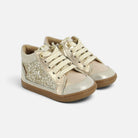 Chaussures premiers-pas Shoo Pom Bouba Connect en cuir platine avec détails pailletés et lacets