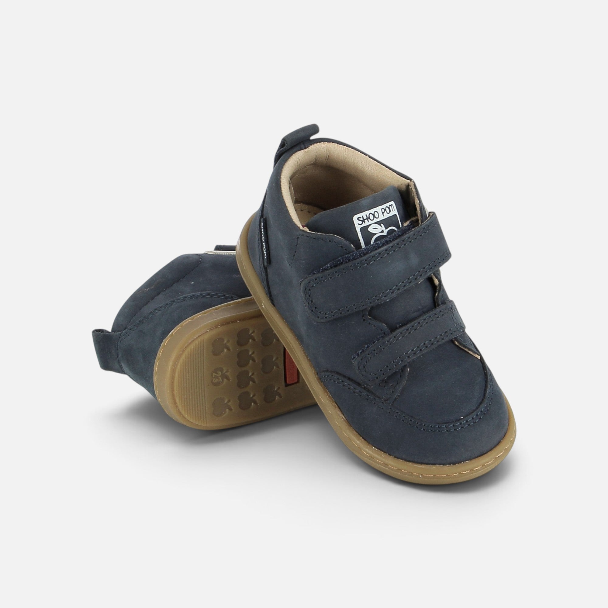 Chaussures premiers-pas Shoo Pom Bouba Scroll Easy en nubuck bleu marine avec fermetures à scratch et semelle souple