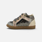 Chaussure premiers-pas Shoo Pom Bouba Zip en cuir noir et platine avec lacets et fermeture éclair latérale