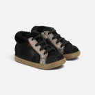 Chaussures premiers-pas Shoo Pom Bouba Zip en cuir noir fourrées avec lacets et fermeture éclair latérale