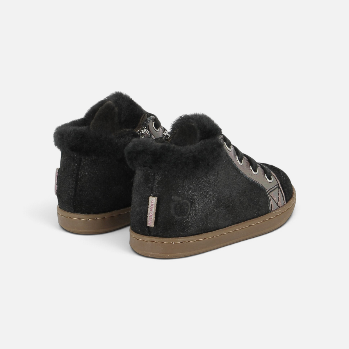 Chaussures premiers-pas Shoo Pom Bouba Zip noires en cuir avec doublure fourrée et semelle souple vue arrière