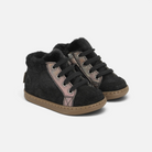 Chaussures premiers-pas Shoo Pom Bouba Zip en cuir noir avec doublure fourrée et fermeture éclair latérale
