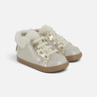 Chaussures premiers-pas Shoo Pom Bouba Zip en cuir beige métallisé avec doublure fourrée et semelle souple