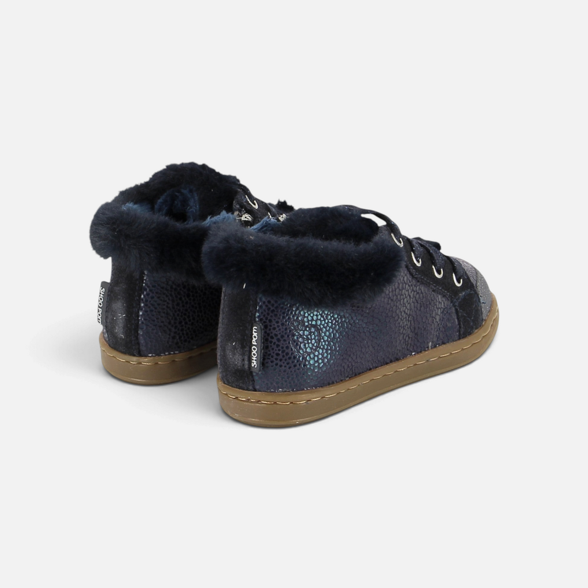 Chaussures premiers-pas Shoo Pom Bouba Zip en cuir bleu marine avec doublure fourrée et semelle souple