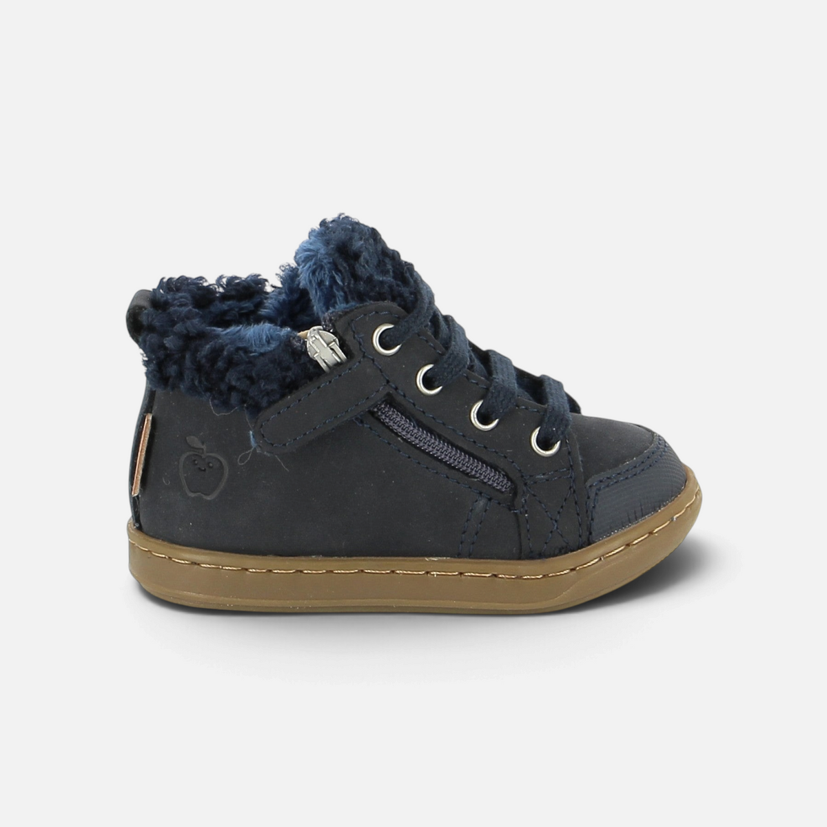Chaussure premiers-pas Shoo Pom Bouba Zip en cuir bleu marine doublée de laine avec fermeture éclair latérale