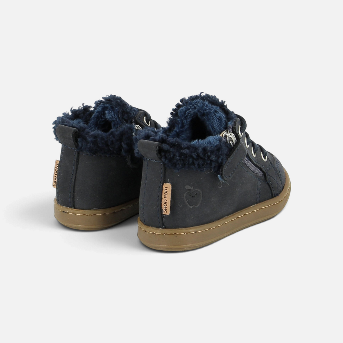 Chaussures premiers-pas Shoo Pom Bouba Zip en cuir bleu marine avec doublure en laine chaude et semelle souple