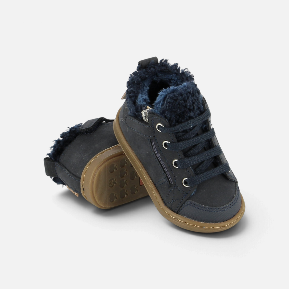 Chaussures premiers-pas Shoo Pom Bouba Zip en cuir bleu marine avec doublure en laine chaude et semelle souple