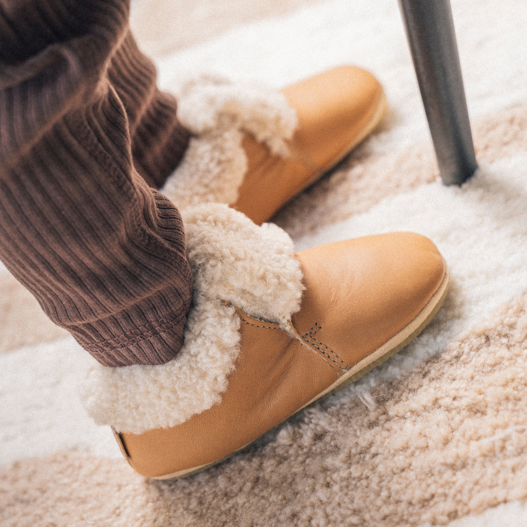 DOUDOU FUR - SHEEP NAPPA - CAMEL - CHAUSSONS