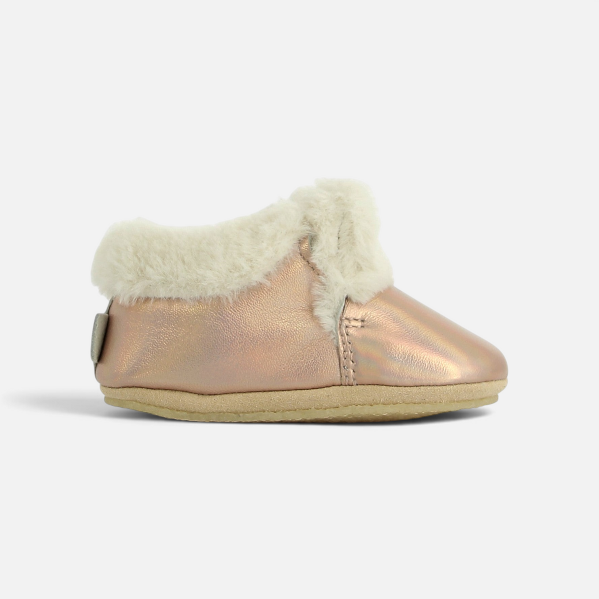 Chaussons bébé Shoo Pom Doudou Fur en cuir nappa métallisé cuivre avec doublure en fourrure synthétique douce