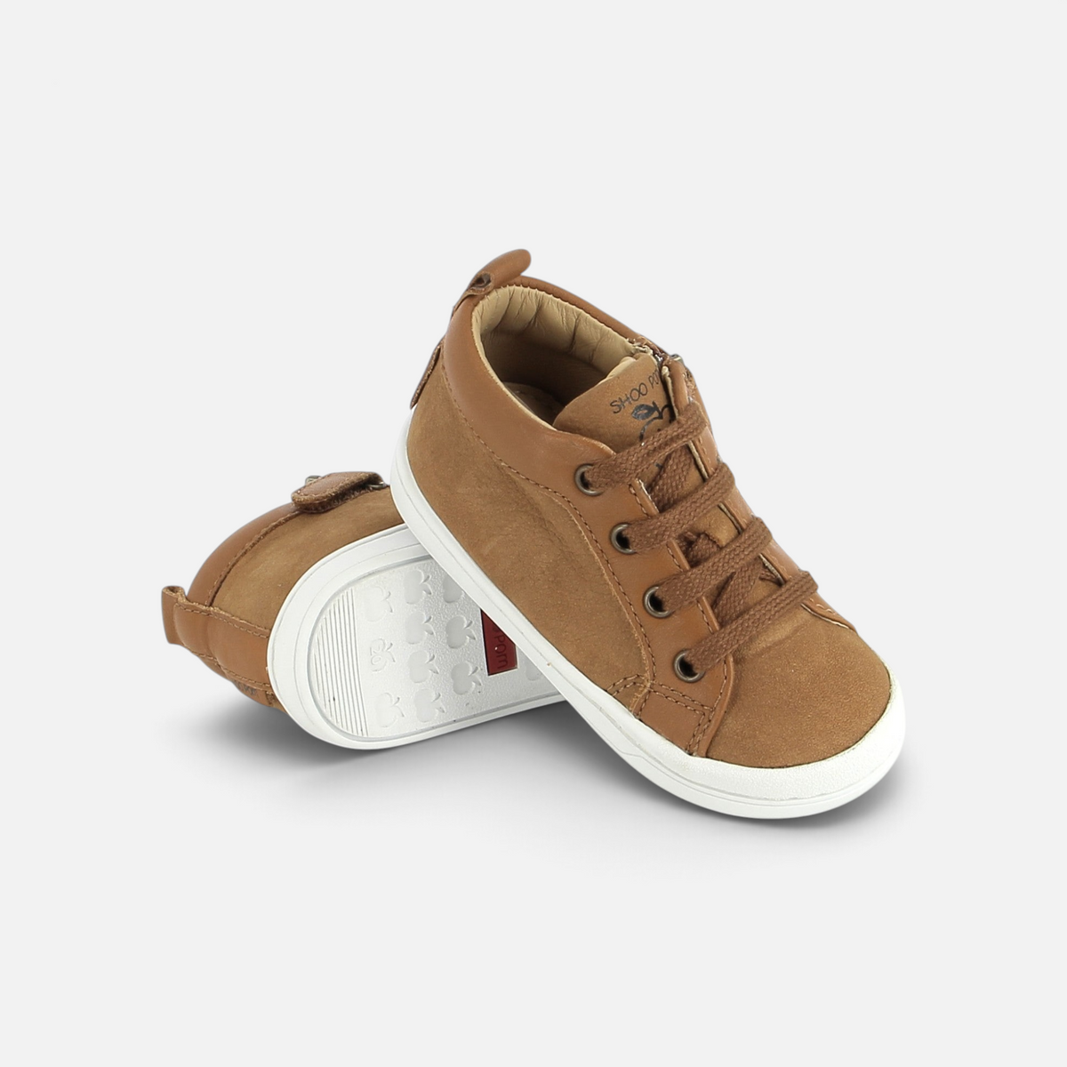 Chaussures premiers-pas Shoo Pom Kikko Base Longbeach en cuir camel avec lacets et semelle en caoutchouc souple