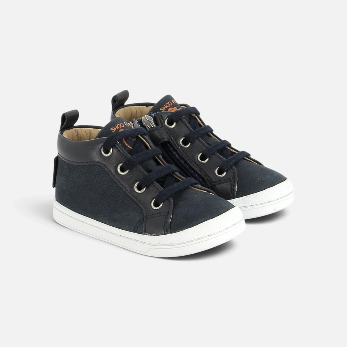 Chaussures premiers-pas Shoo Pom Kikko Base en cuir bleu marine avec lacets et fermeture éclair latérale
