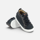 Chaussures premiers-pas Shoo Pom Kikko Base en cuir bleu marine avec lacets et semelle en caoutchouc souple