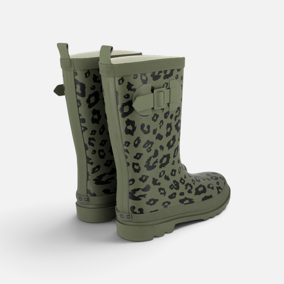 Bottes de pluie Shoo Pom Picker Hi pour enfant en caoutchouc kaki avec motif léopard et boucle latérale