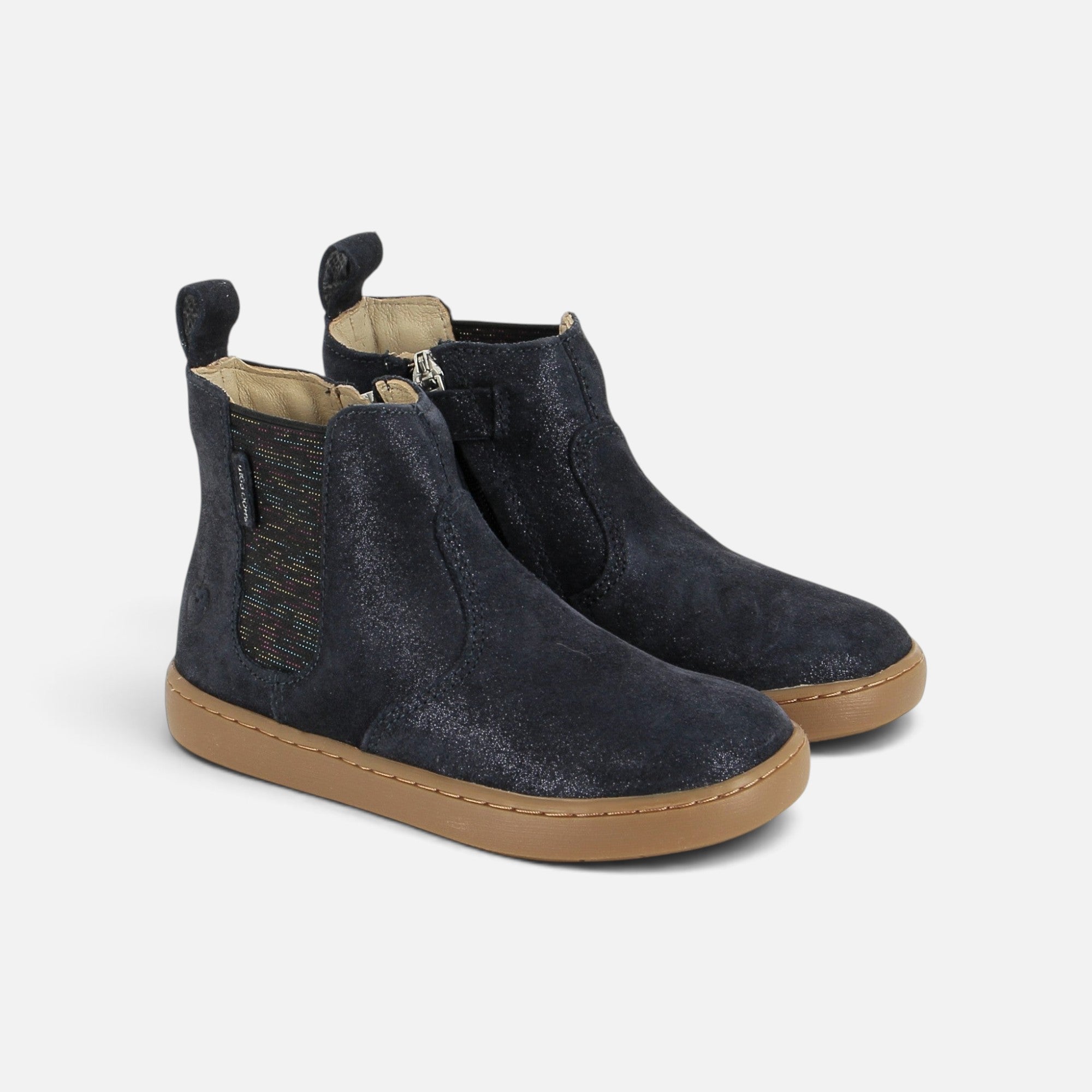 Bottines Shoo Pom Play Chelsea en cuir bleu marine laminé avec détails élastiques et semelle en caoutchouc souple