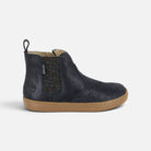 Bottines Shoo Pom Play Chelsea en cuir bleu marine laminé avec élastique pailleté et semelle en caoutchouc souple