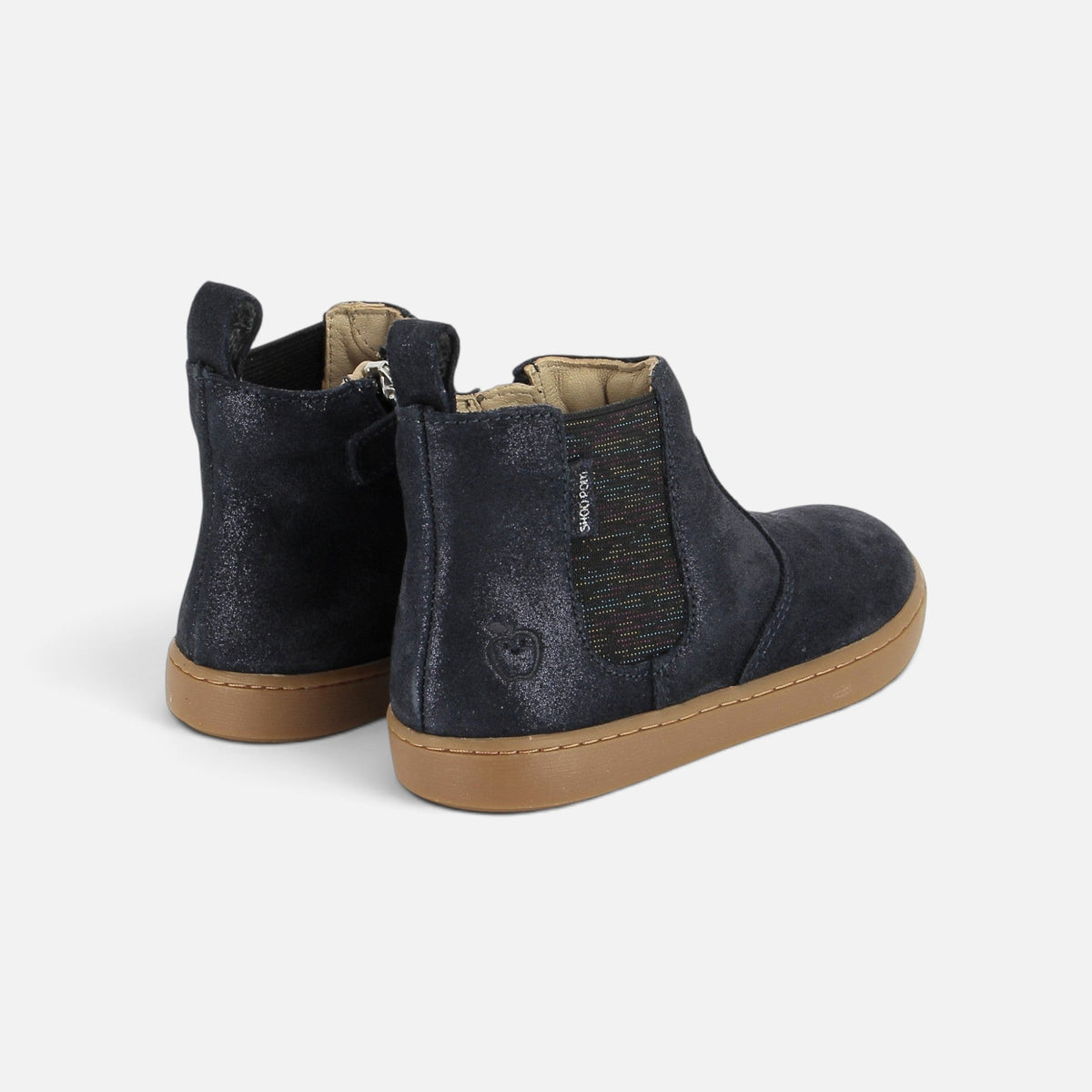 Bottines Shoo Pom Play Chelsea en cuir bleu marine brillant avec semelle en caoutchouc et zip latéral