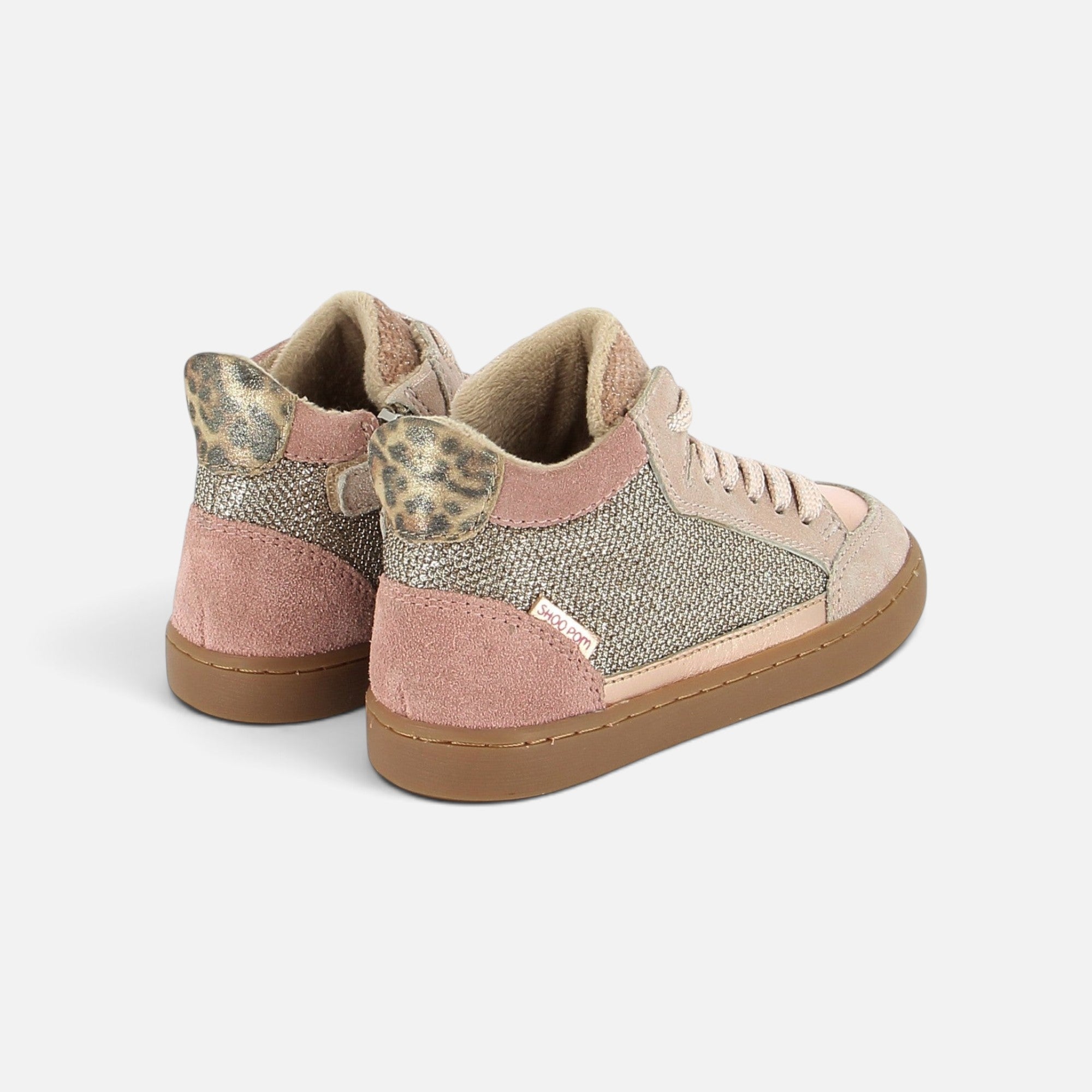 Baskets montantes Shoo Pom en cuir nude et cuivre pailleté avec doublure fourrée et zip latéral pour fille