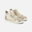 Baskets montantes Shoo Pom pour fille en cuir platine et paillettes avec doublure fourrée et lacets beiges