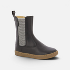 Bottines Shoo Pom Play Hi pour fille en cuir lisse noir avec empiècement élastique argenté et semelle gomme
