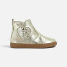 Bottines Shoo Pom pour fille en cuir taupe platine avec motif pomme à paillettes et fermeture éclair latérale