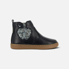 Bottines Shoo Pom en cuir nappa bleu marine avec motif pomme à paillettes et semelle en caoutchouc souple