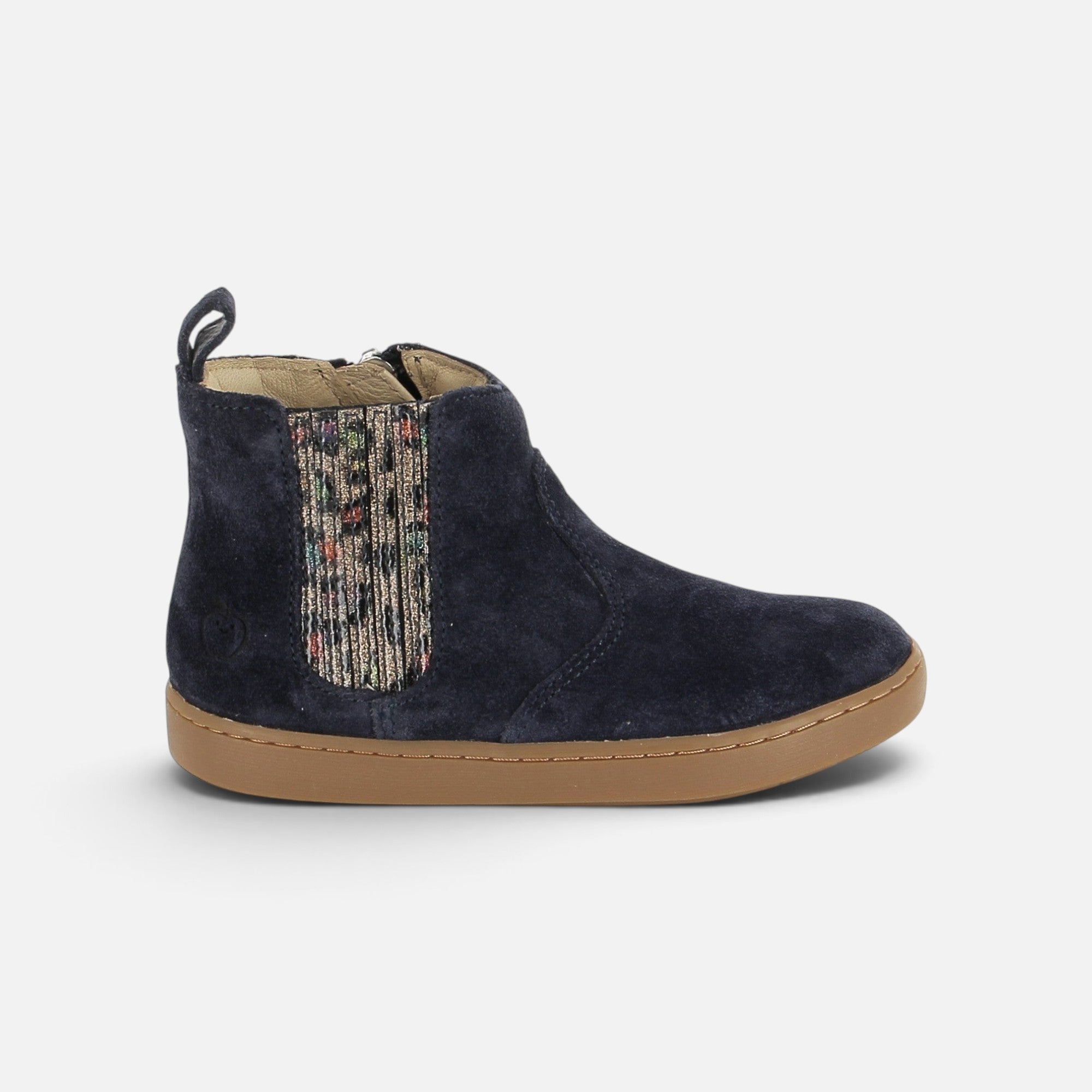 Bottines Shoo Pom Play New Shine en velours bleu marine avec élastique pailleté et semelle en caoutchouc souple