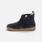 Bottines Shoo Pom pour fille en cuir velours bleu marine avec fermeture éclair latérale et semelle en caoutchouc