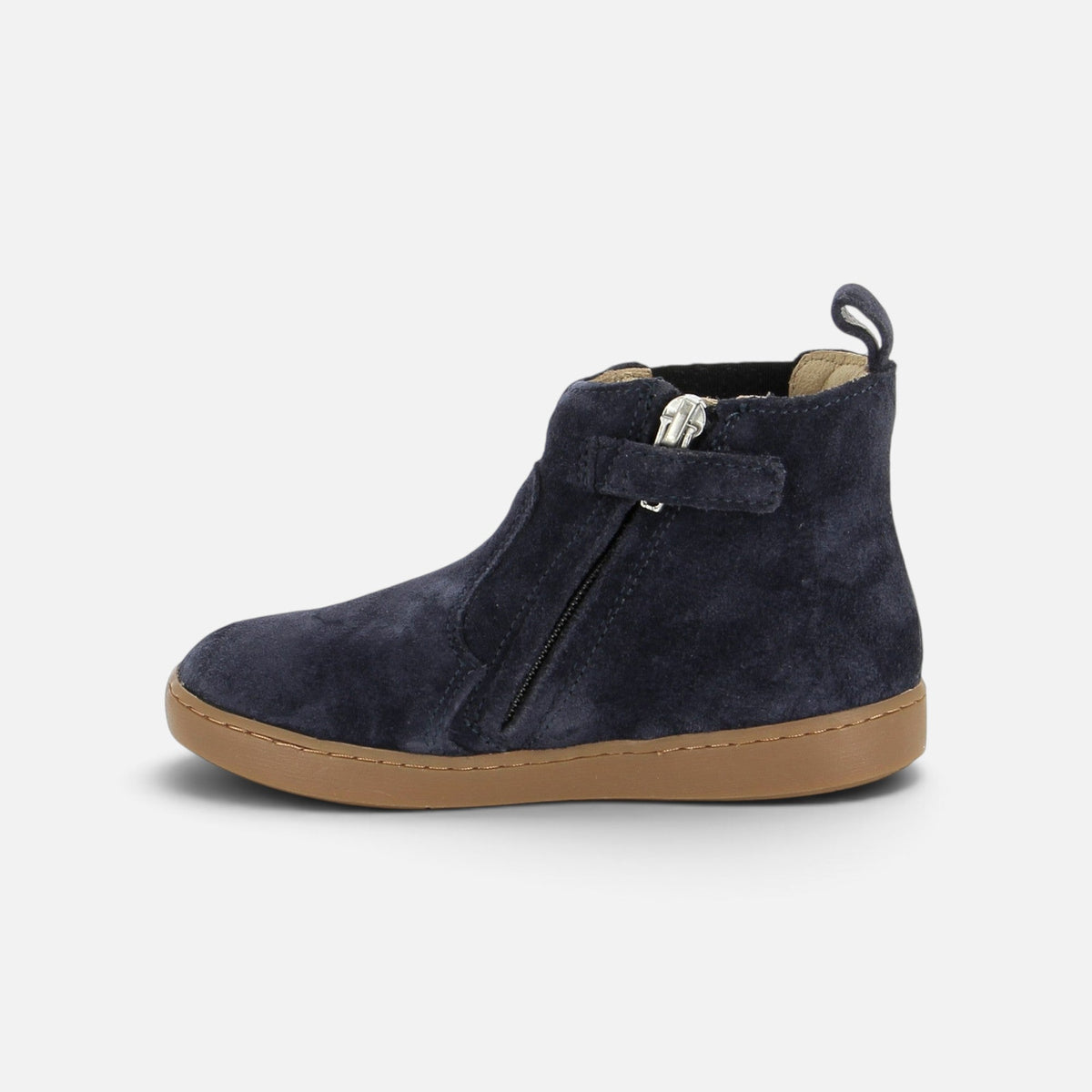 Bottines Shoo Pom pour fille en cuir velours bleu marine avec fermeture éclair latérale et semelle en caoutchouc