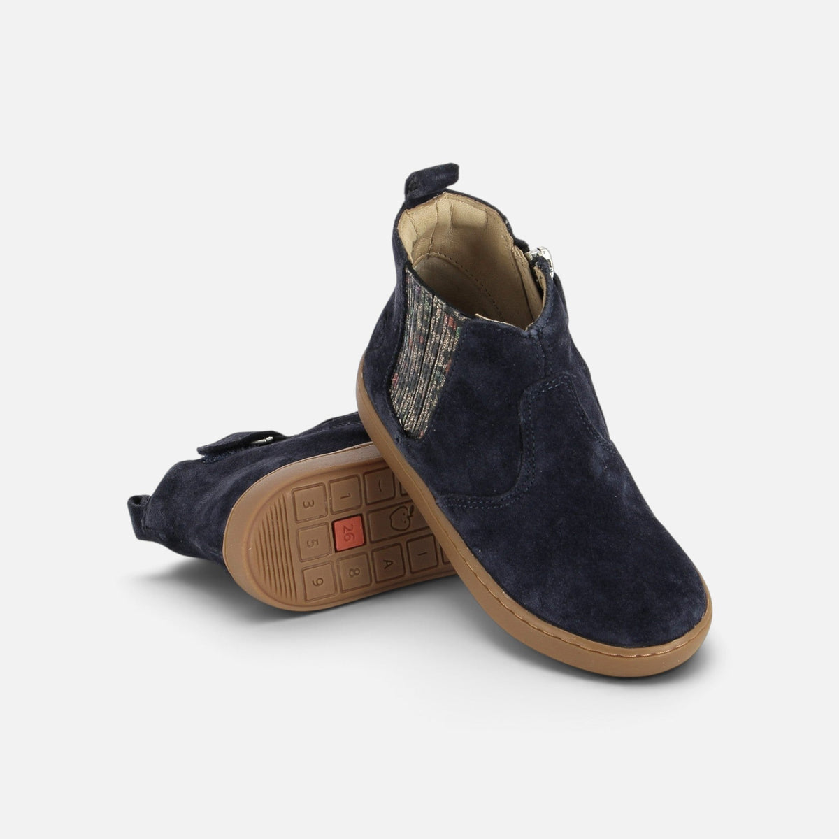 Bottines Shoo Pom pour fille en cuir velours bleu marine avec zip latéral et semelle en caoutchouc souple