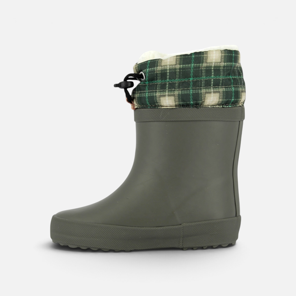 Botte de pluie Shoo Pom kaki en caoutchouc avec col en nylon à motif tartan et doublure chaude pour enfant