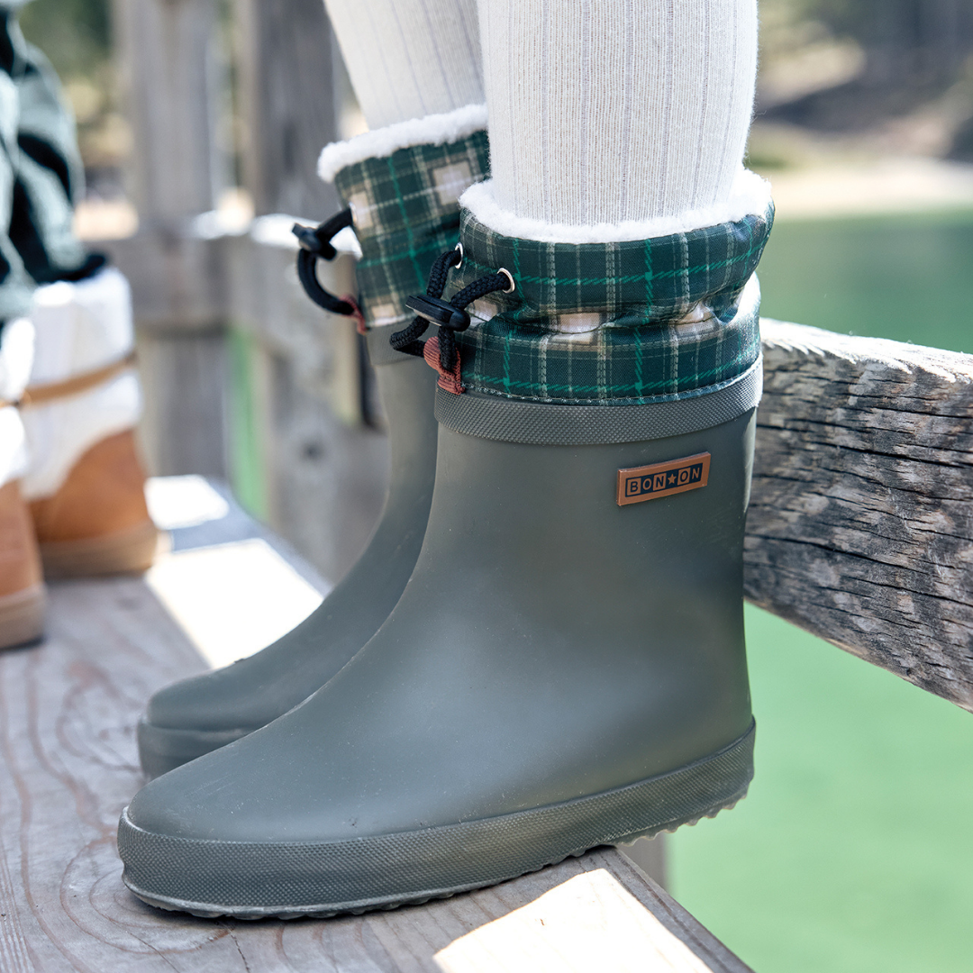 PLOC FUR CAOUTCHOUC NYLO KAKI TARTAN BOTTES DE PLUIE