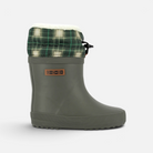 Botte de pluie Shoo Pom kaki en caoutchouc avec revers en nylon à motif tartan et doublure chaude pour enfant