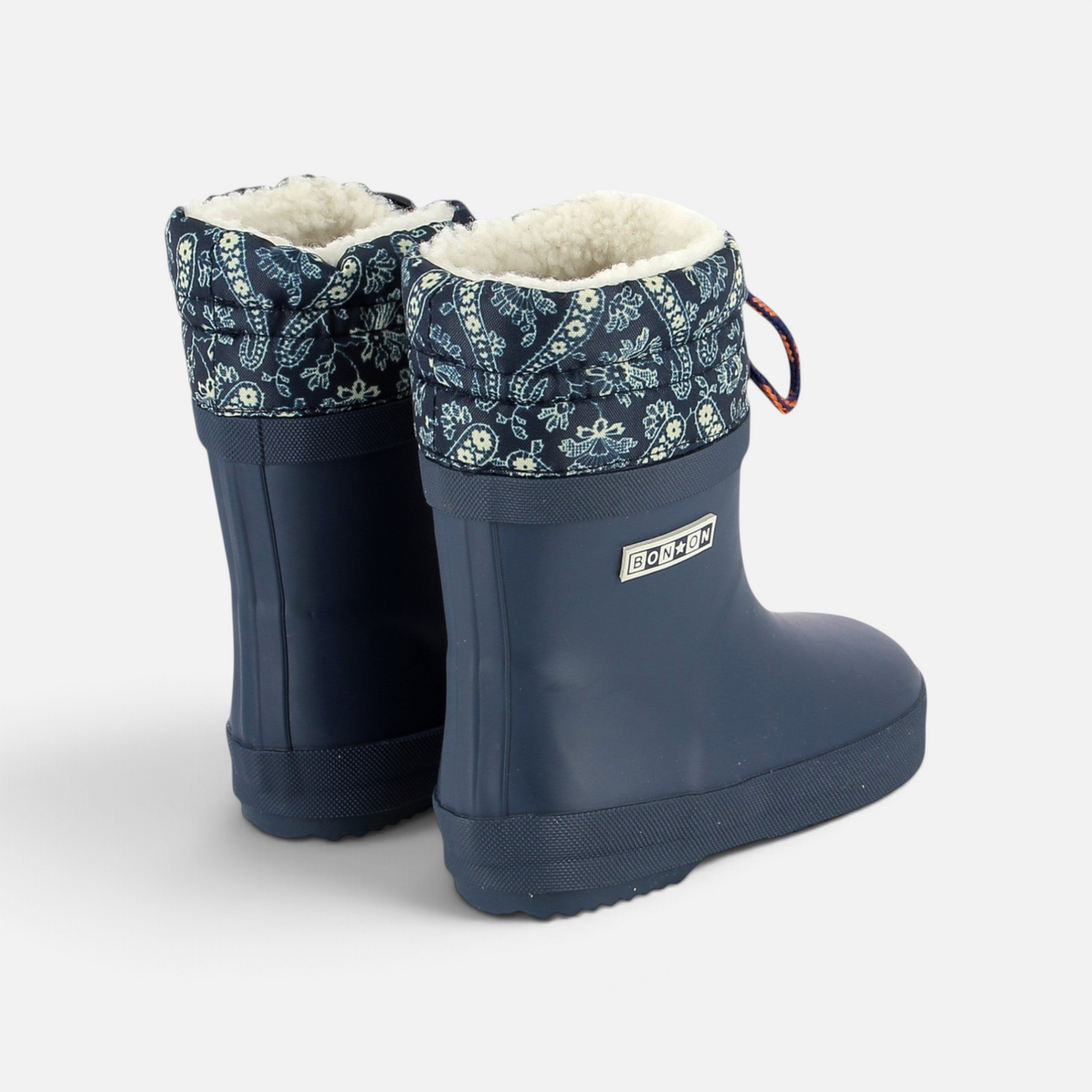 Bottes de pluie Shoo Pom bleu marine avec revers en nylon motif bandana et doublure chaude en fourrure synthétique