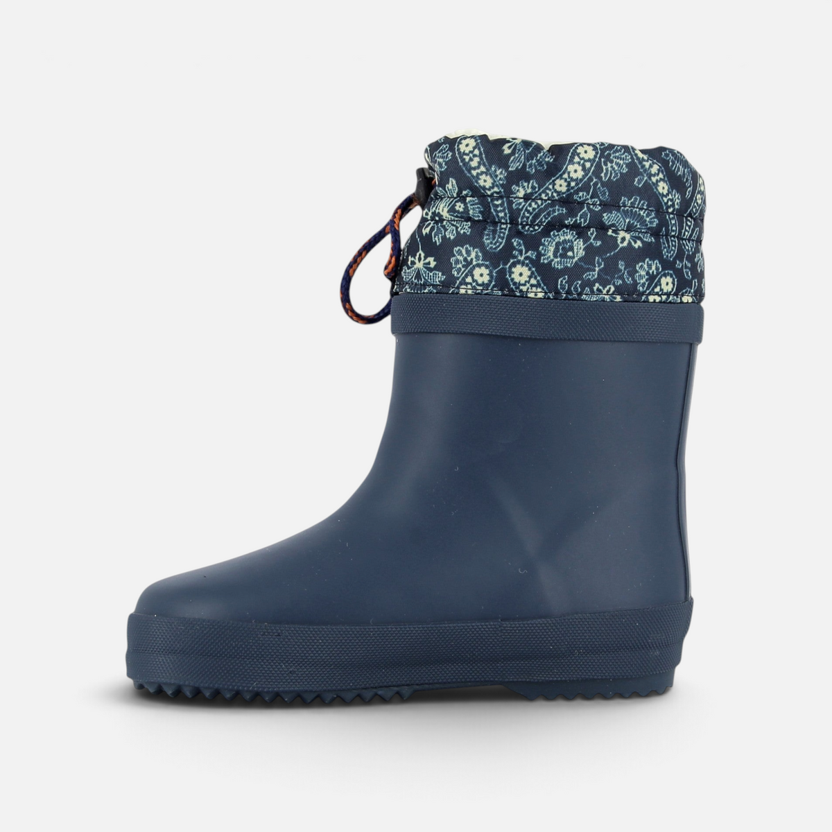 Botte de pluie Shoo Pom Ploc Fur bleu marine en caoutchouc avec col en nylon imprimé bandana pour enfant