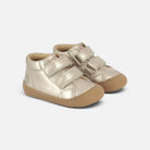 Chaussures barefoot Shoo Pom Plum Easy en cuir grainé couleur bronze clair avec semelle souple et fermeture scratch