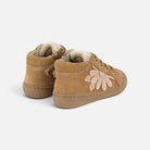Chaussures barefoot Shoo Pom en velours terra avec doublure fourrée, motif fleur et fermeture éclair latérale