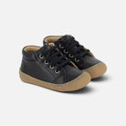 Chaussures barefoot Shoo Pom en cuir bleu marine pour enfant avec lacets et semelle souple en caoutchouc naturel