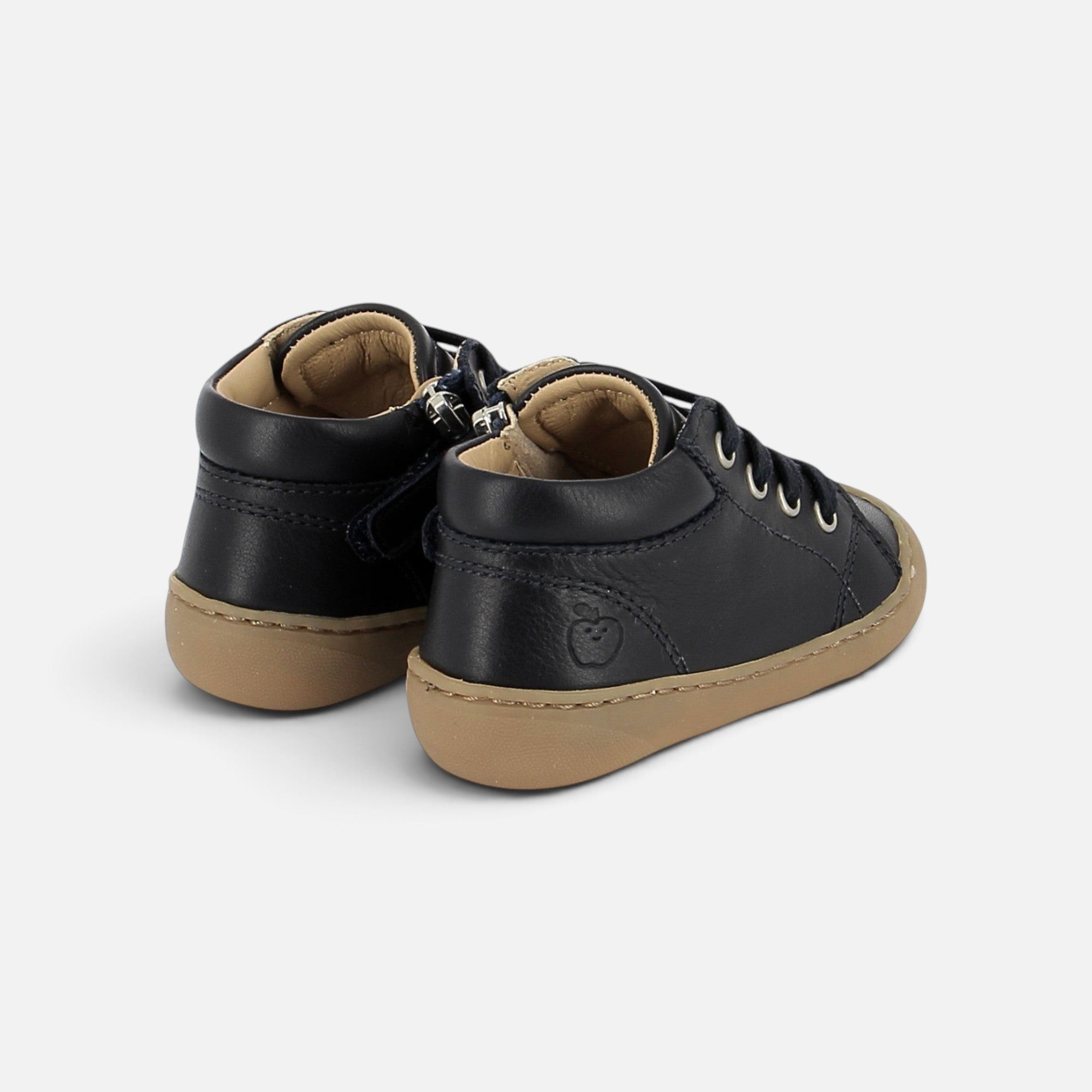 Chaussures barefoot Shoo Pom en cuir bleu marine avec semelle souple et lacets pour enfant