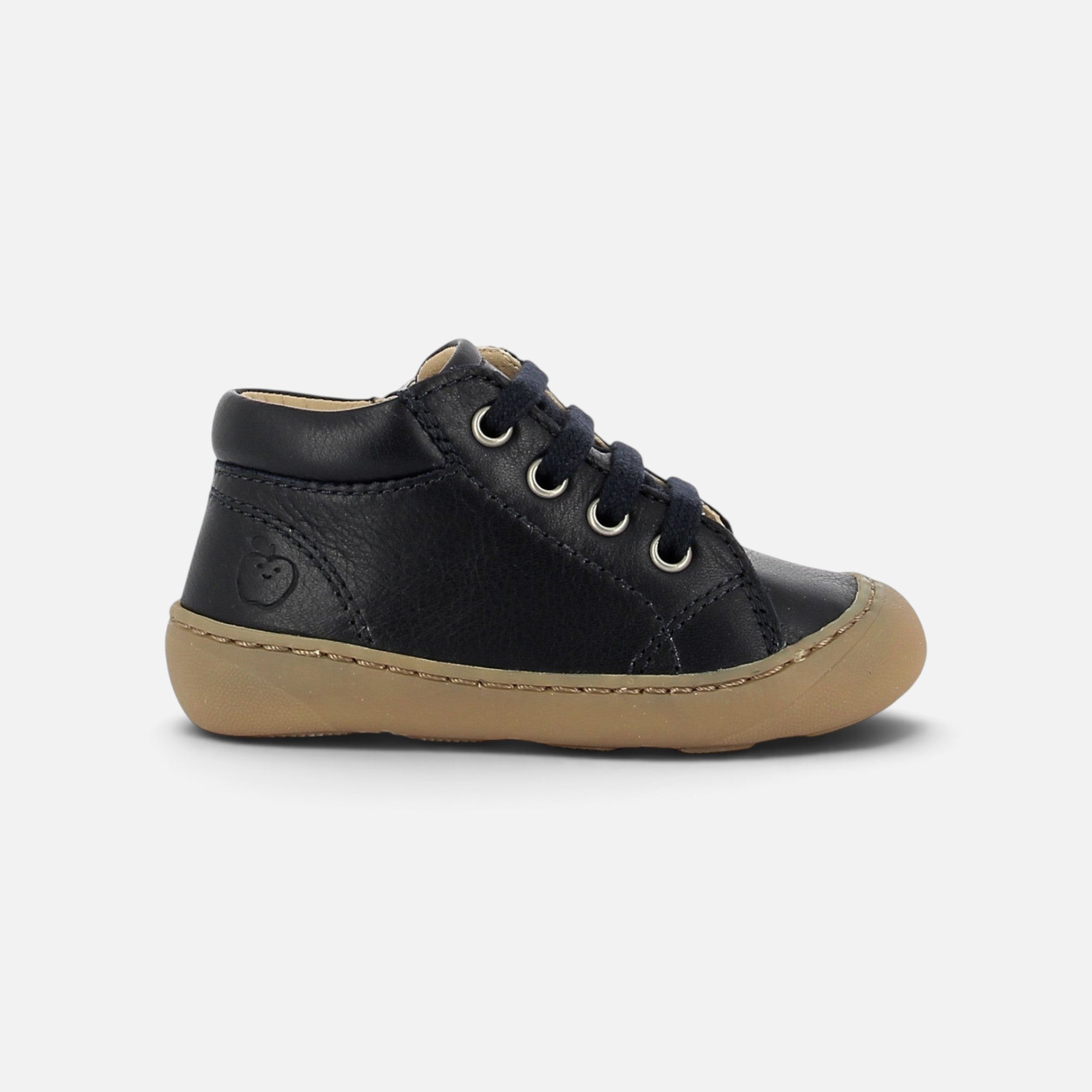Chaussure barefoot Shoo Pom Plum Lace en cuir bleu marine avec semelle souple en caoutchouc pour enfant