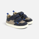 Basket barefoot Shoo Pom Tooties Easy en cuir bleu marine et beige avec fermeture scratch et semelle souple